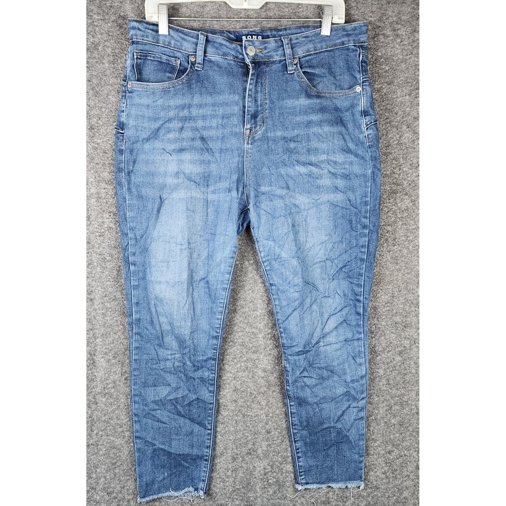 S.O.N.G. Skinny Jeans Womens 15 Blue High Rise Raw Hem Stretch Denim